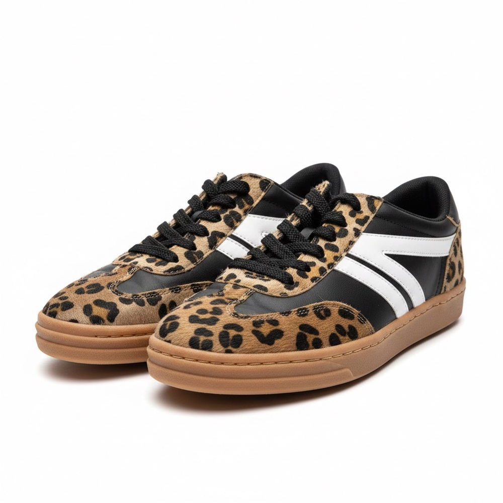 BERNESS Leopard Print Platform Sneakers Womens Size 9 Black Brown LIA